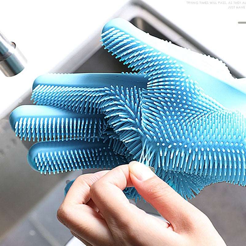 1Pair Silicone Cleaning Gloves Kitchen Silicone Dish Washing Glove for Household Scrubber Rubber Kitchen Clean Tool - DunbiBeauty, LLC