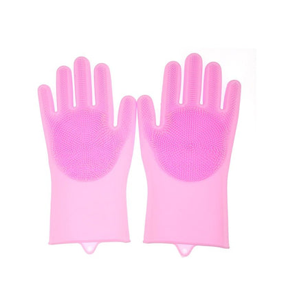 1Pair Silicone Cleaning Gloves Kitchen Silicone Dish Washing Glove for Household Scrubber Rubber Kitchen Clean Tool - DunbiBeauty, LLC