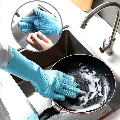 1Pair Silicone Cleaning Gloves Kitchen Silicone Dish Washing Glove for Household Scrubber Rubber Kitchen Clean Tool - DunbiBeauty, LLC