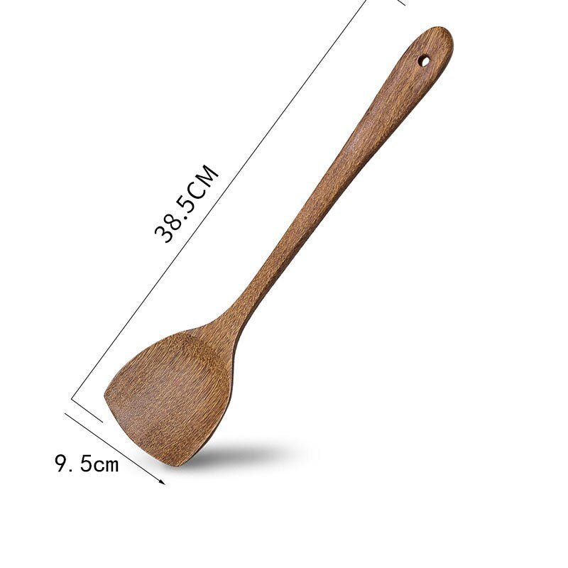 1PC Thailand Teak Natural Wood Spoon Tableware Spoon Frying Pan Scoop Cooking Utensils Fried Shovel Spatula Kitchen Cooking Tool - DunbiBeauty, LLC