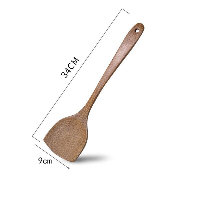 1PC Thailand Teak Natural Wood Spoon Tableware Spoon Frying Pan Scoop Cooking Utensils Fried Shovel Spatula Kitchen Cooking Tool - DunbiBeauty, LLC