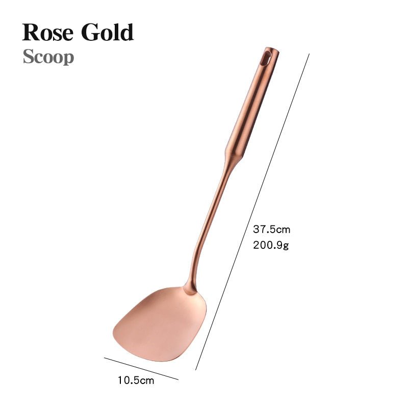 1PCS Cookware Stainless Steel Rose Gold Kitchen Utensils High-grade Kitchen Tool Functional Serving Spoon Soup Ladle Spatula - DunbiBeauty, LLC