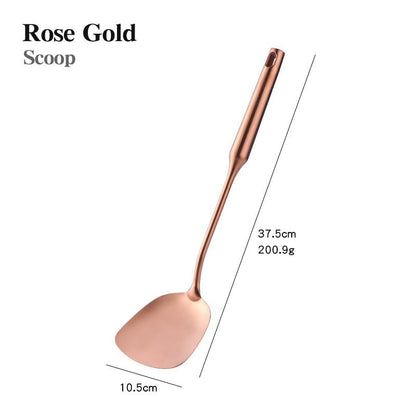 1PCS Cookware Stainless Steel Rose Gold Kitchen Utensils High-grade Kitchen Tool Functional Serving Spoon Soup Ladle Spatula - DunbiBeauty, LLC