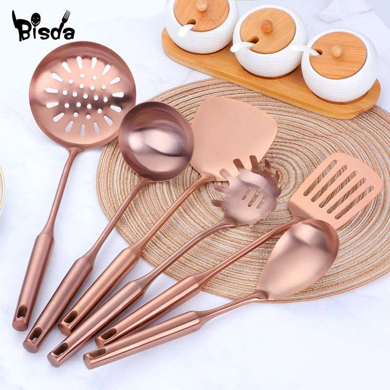 1PCS Cookware Stainless Steel Rose Gold Kitchen Utensils High-grade Kitchen Tool Functional Serving Spoon Soup Ladle Spatula - DunbiBeauty, LLC