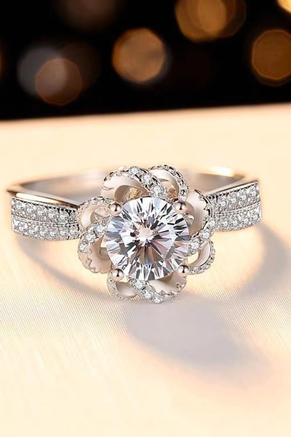 2 Carat Moissanite Floral Platinum-Plated Ring - DunbiBeauty, LLC