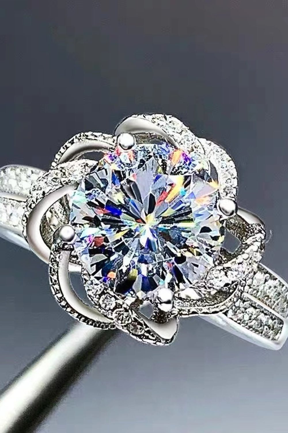 2 Carat Moissanite Floral Platinum-Plated Ring - DunbiBeauty, LLC