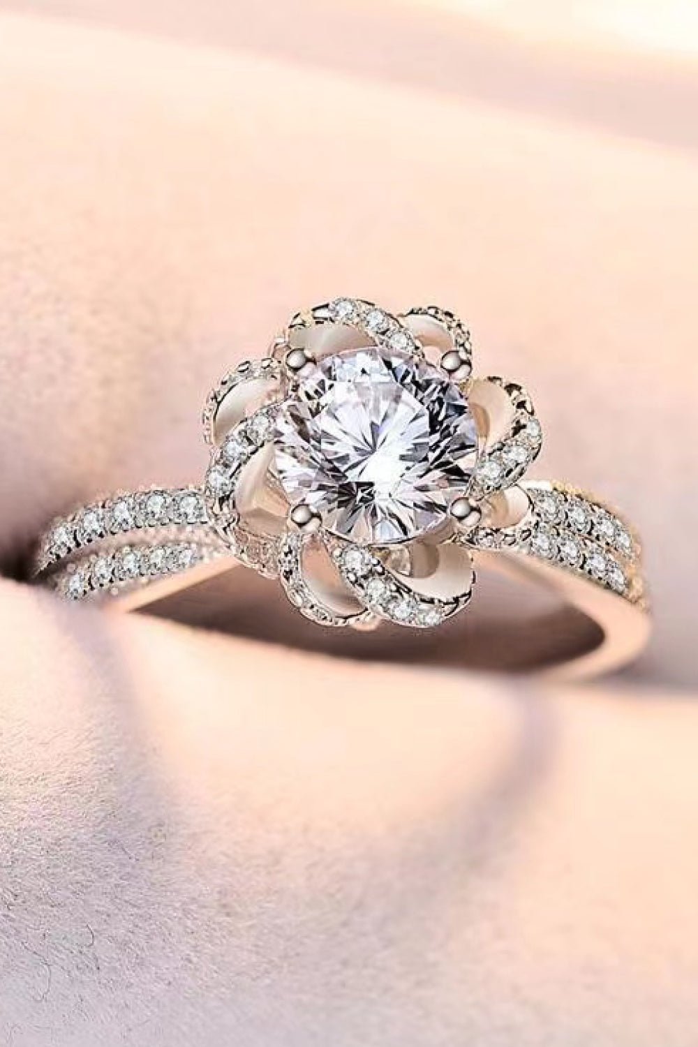 2 Carat Moissanite Floral Platinum-Plated Ring - DunbiBeauty, LLC