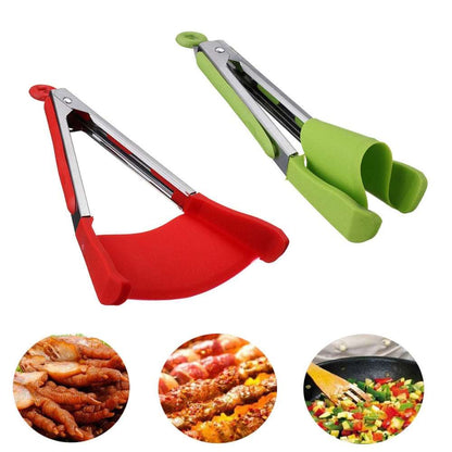 2 in 1 Tongs Non-stick Heat Resistant Silicone Tong Clip Kitchen Spatula Clever Food Clips Spatula Shovel For Kitchen Utensil - DunbiBeauty, LLC