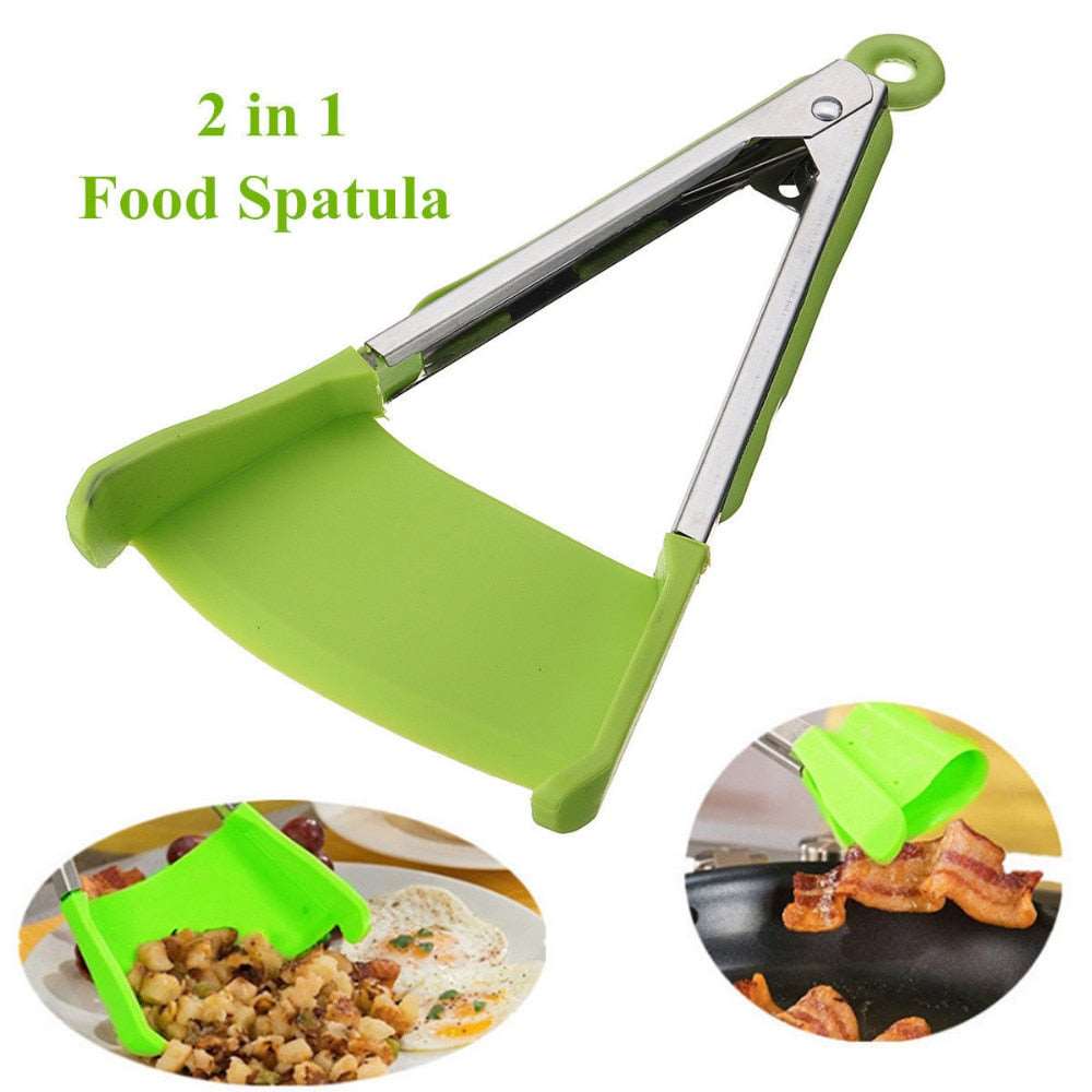 2 in 1 Tongs Non-stick Heat Resistant Silicone Tong Clip Kitchen Spatula Clever Food Clips Spatula Shovel For Kitchen Utensil - DunbiBeauty, LLC