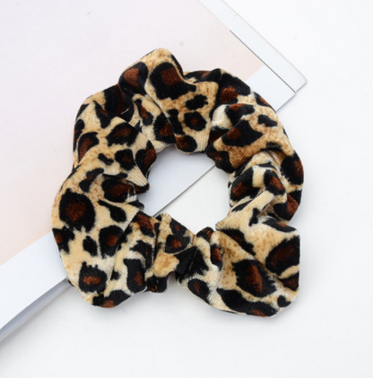 Vintage leopard spotted hair circle fabric hair accessory scrunchie