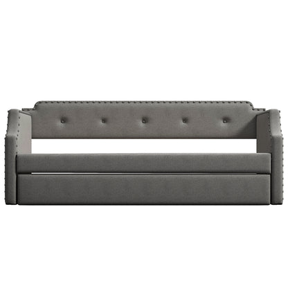 Upholstered Daybed with Trundle, Wood Slat Support,Upholstered Frame Sofa Bed , Twin,Gray