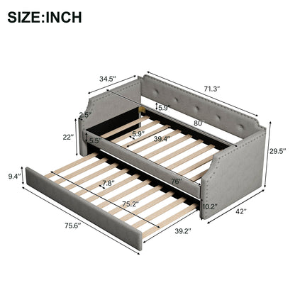 Upholstered Daybed with Trundle, Wood Slat Support,Upholstered Frame Sofa Bed , Twin,Gray