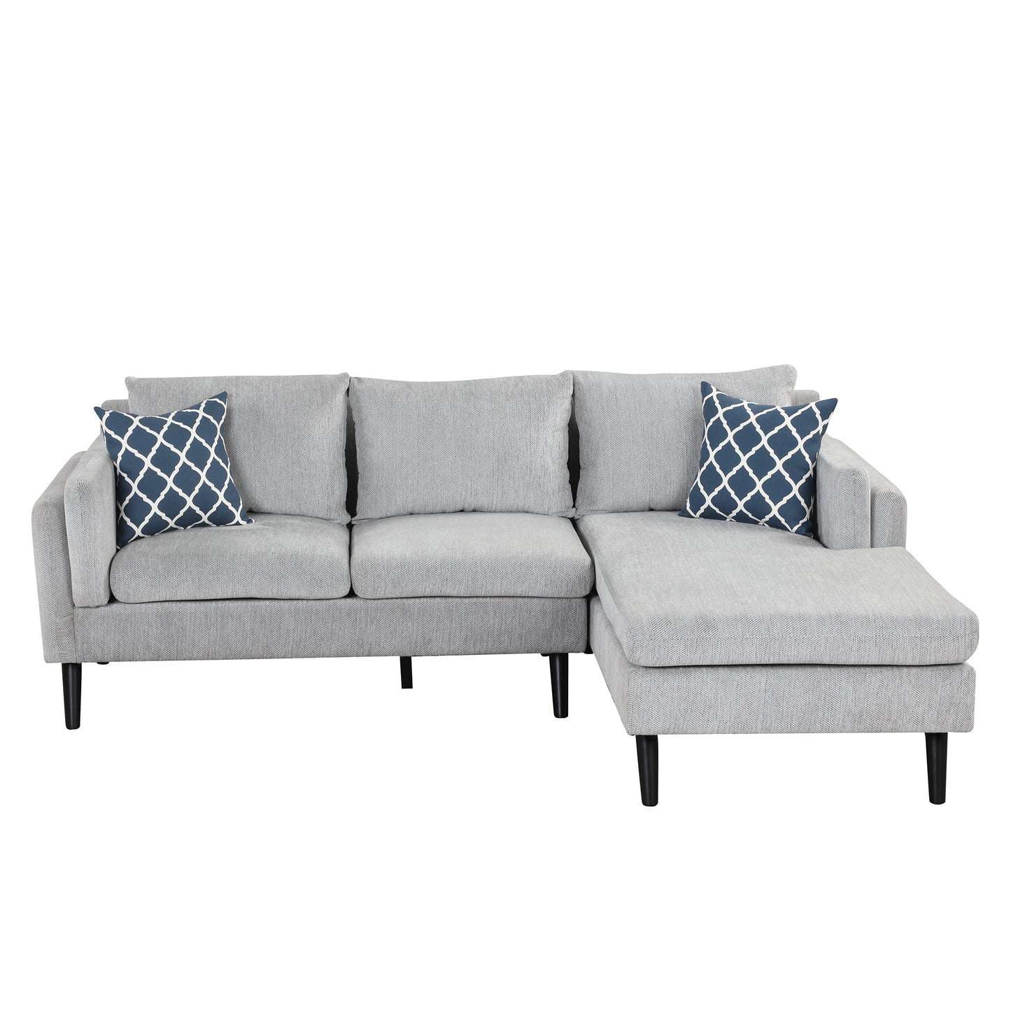 84.65&quot; Modern Upholstered L-Shape Sofa Couch with Chaise and 2 Pillows,3-Seater Couch with rubber wood legs for Living Room,Apartment,Small Space,Light Gray