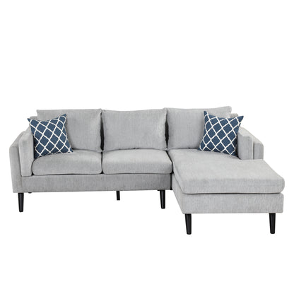 84.65&quot; Modern Upholstered L-Shape Sofa Couch with Chaise and 2 Pillows,3-Seater Couch with rubber wood legs for Living Room,Apartment,Small Space,Light Gray