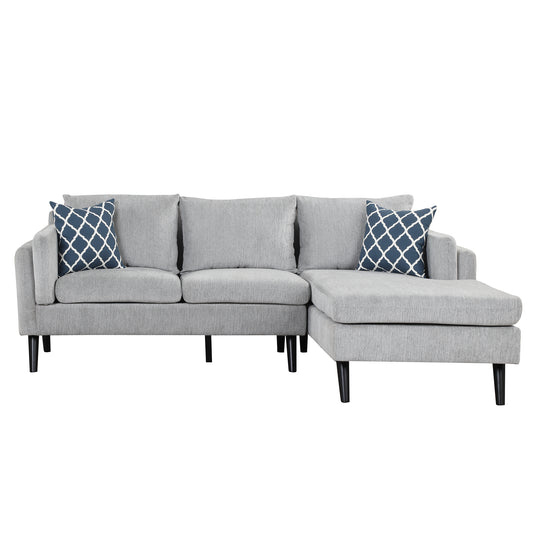 84.65&quot; Modern Upholstered L-Shape Sofa Couch with Chaise and 2 Pillows,3-Seater Couch with rubber wood legs for Living Room,Apartment,Small Space,Light Gray