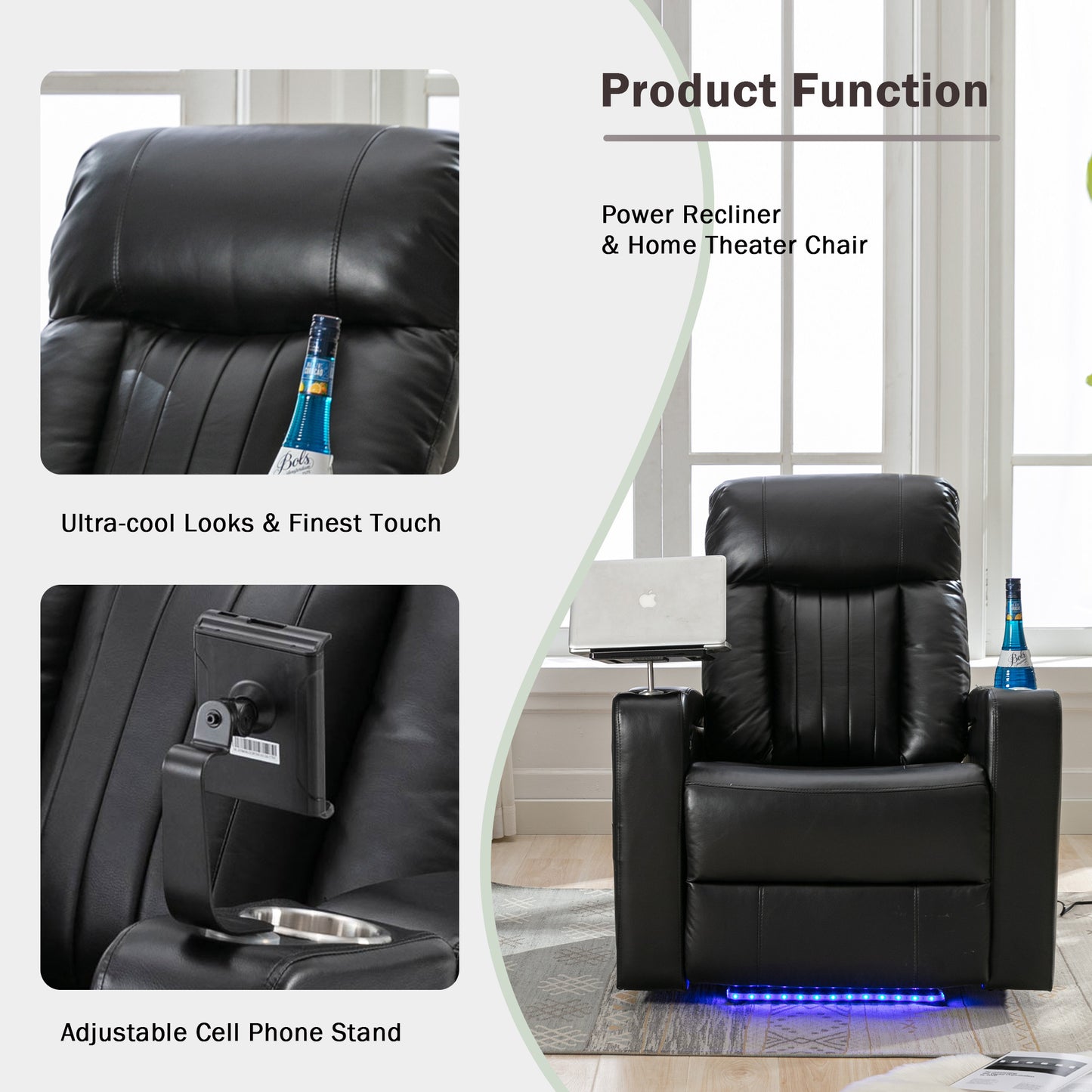 Premium Power Recliner with Storage Arms, Cupholders, Swivel Tray Table and Cell Phone Stand,Black(Old Sku:SG000451AAA)