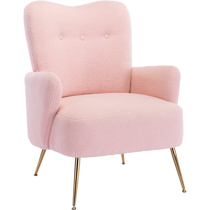 Cozy Teddy Fabric Arm Chair with Sloped High Back and Contemporary Metal Legs ,Pink