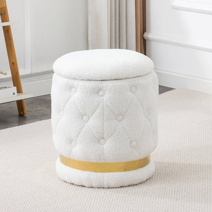 Chair White Round-shape Teddy velvet Makeup Stool Footstool, chair with storage space .Applicable to living room dresser kitchen bedroom dining room