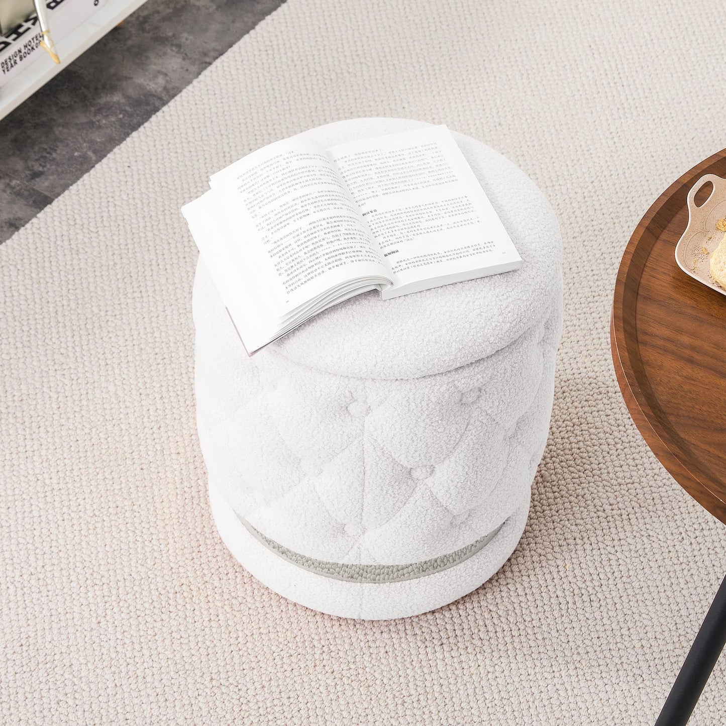 Chair White Round-shape Teddy velvet Makeup Stool Footstool, chair with storage space .Applicable to living room dresser kitchen bedroom dining room