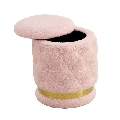 Chair Pink Round-shape Teddy velvet Makeup Stool Footstool, chair with storage space .Applicable to living room dresser kitchen bedroom dining room