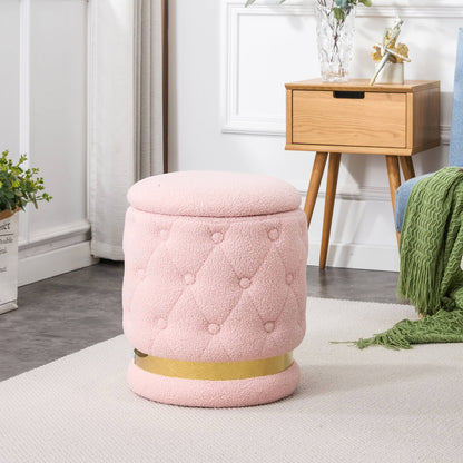 Chair Pink Round-shape Teddy velvet Makeup Stool Footstool, chair with storage space .Applicable to living room dresser kitchen bedroom dining room