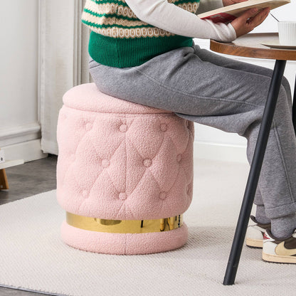 Chair Pink Round-shape Teddy velvet Makeup Stool Footstool, chair with storage space .Applicable to living room dresser kitchen bedroom dining room