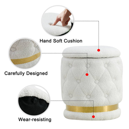 Chair White Round-shape Teddy velvet Makeup Stool Footstool, chair with storage space .Applicable to living room dresser kitchen bedroom dining room