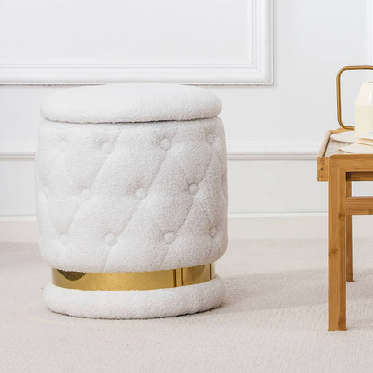 Chair White Round-shape Teddy velvet Makeup Stool Footstool, chair with storage space .Applicable to living room dresser kitchen bedroom dining room