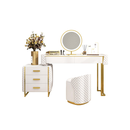 Makeup Vanity Set with LED Lighted Mirror, 5 Drawers, Modern Dressing Table Sintered Stone, Stool, For Bedroom,31.49&#039;&#039;