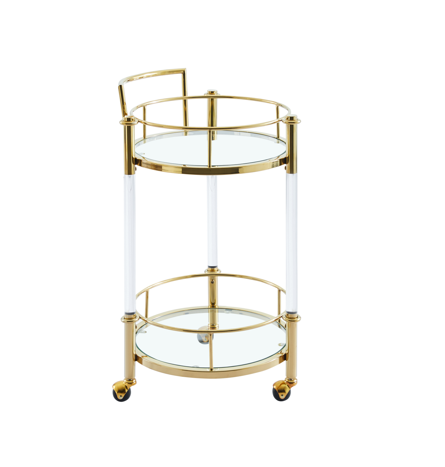 Stainless Steel And Acrylic Mobile Bar Cart Serving Wine Cart with Wheels, 2-tier Metal Frame Elegant Wine Storage for Kitchen, Party, Dining Room and Living Room, Gold TC-16