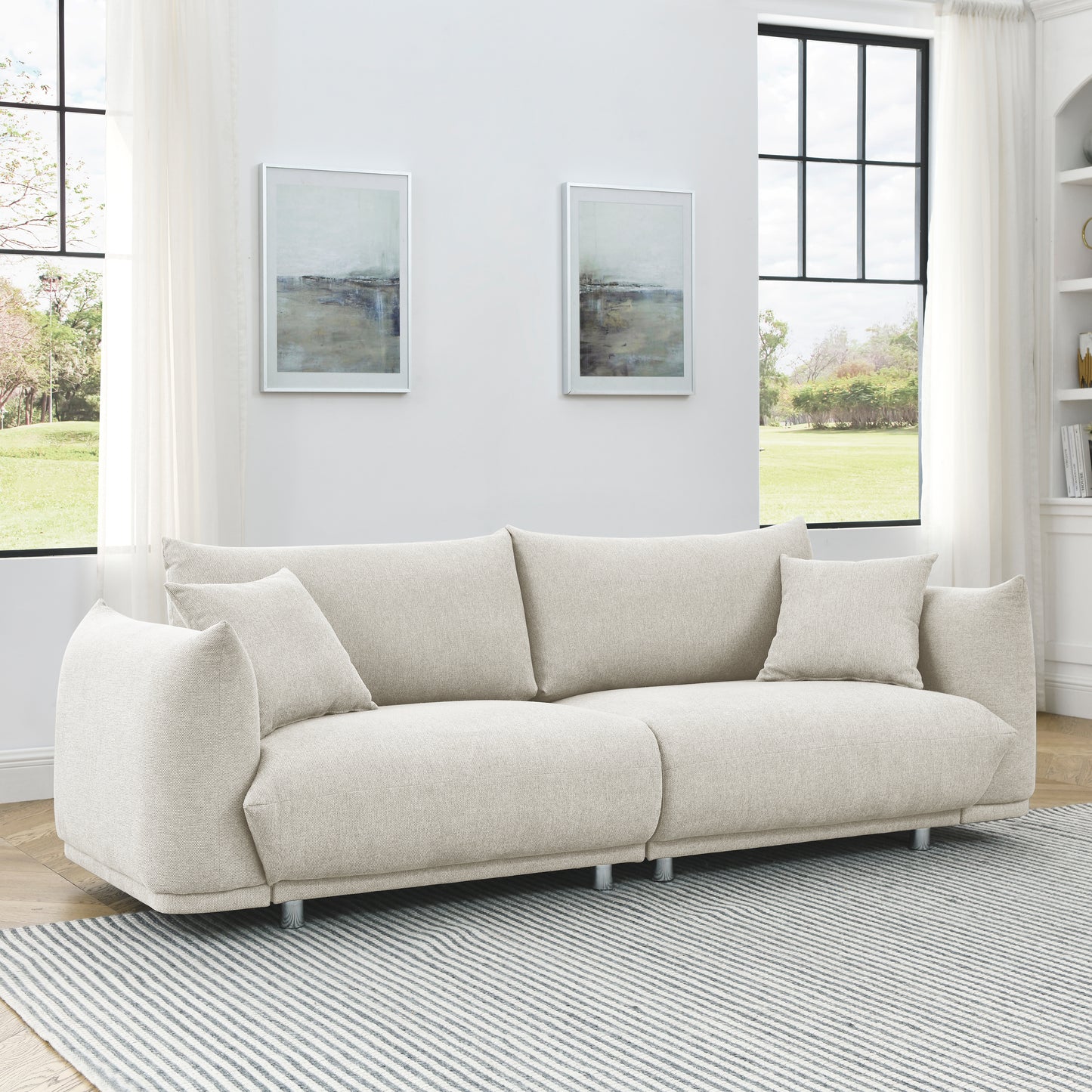 90.5&#039;&#039; Modern Couch for Living Room Sofa,Solid Wood Frame and Stable Metal Legs, 2 Pillows, Sofa Furniture for Apartment