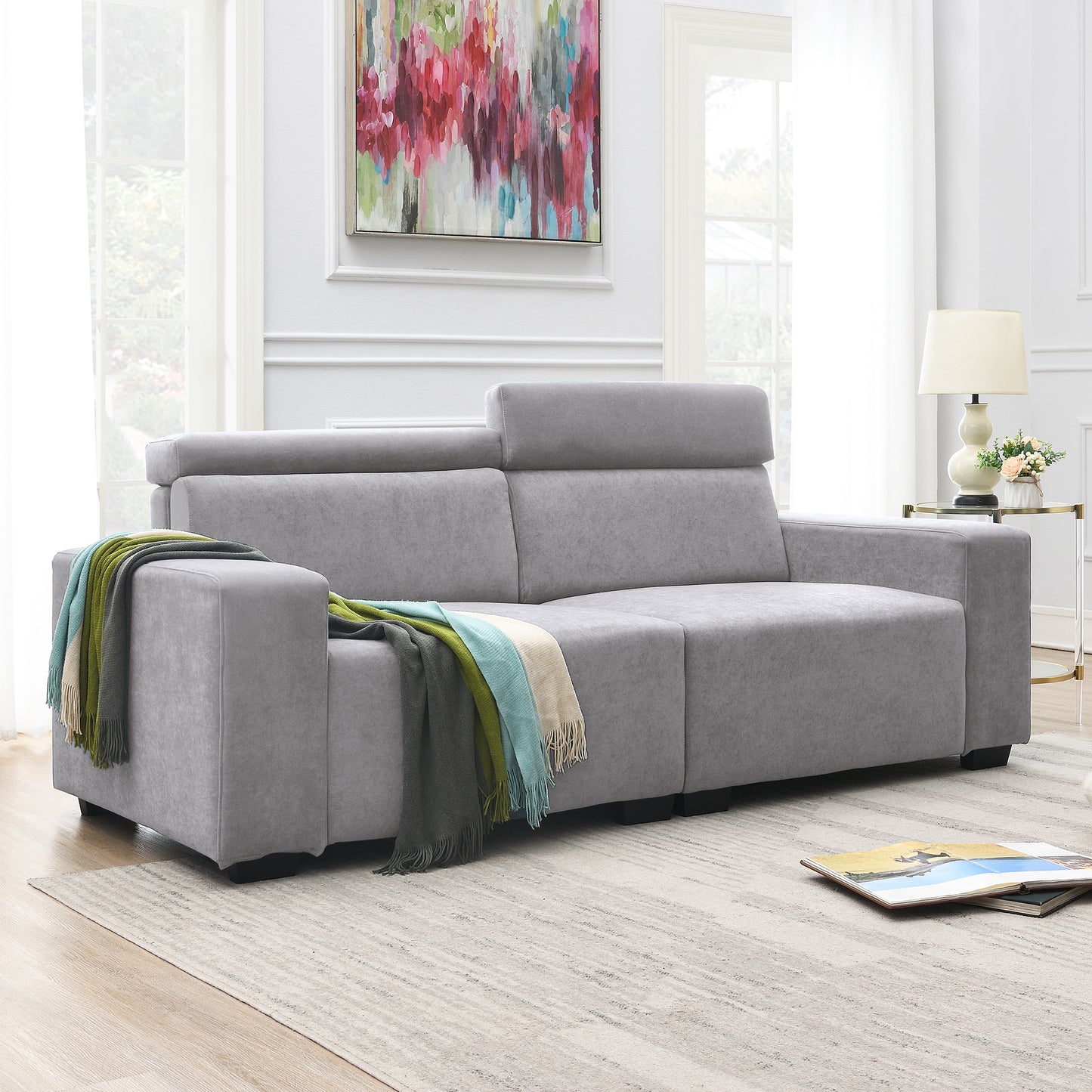 [VIDEO provided] [New] 87*34.2&#039;&#039; 2-Seater Sectional Sofa Couch with Multi-Angle Adjustable Headrest, Spacious and Comfortable Velvet Loveseat for Living Room,Studios, Salon,3 Colors