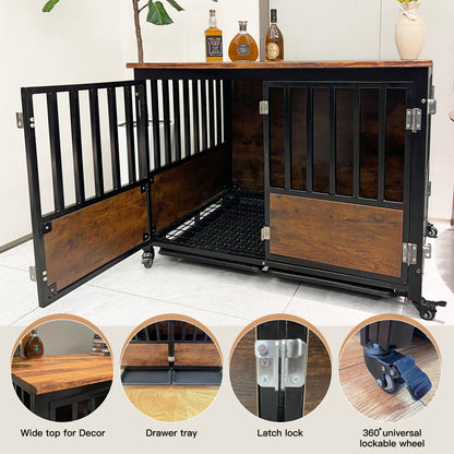 Furniture Style Dog Crate With Door Lock and Double Doors Indoor Use