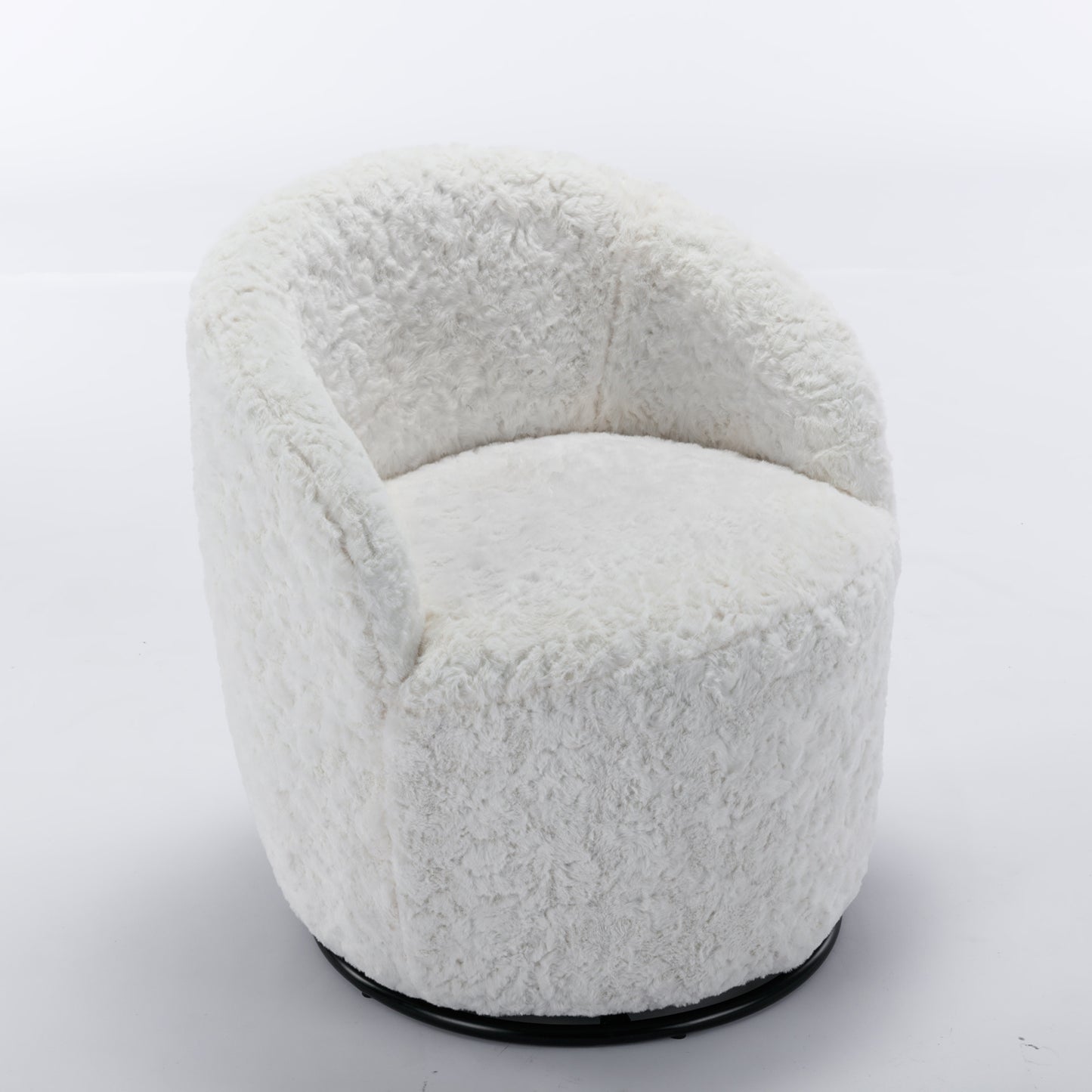 A&amp;A Furniture,Artificial Rabbit Hair Fabric Swivel Accent Armchair Barrel Chair With Black Powder Coating Metal Ring,360° swivel feature make this modern armchair,Ivory White