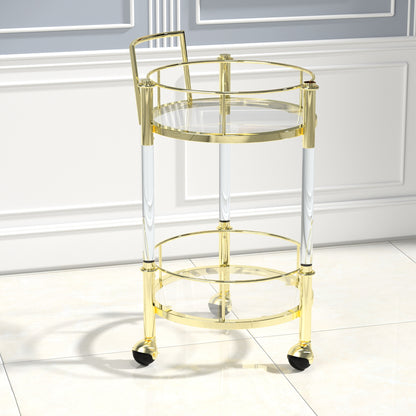 Stainless Steel And Acrylic Mobile Bar Cart Serving Wine Cart with Wheels, 2-tier Metal Frame Elegant Wine Storage for Kitchen, Party, Dining Room and Living Room, Gold TC-16