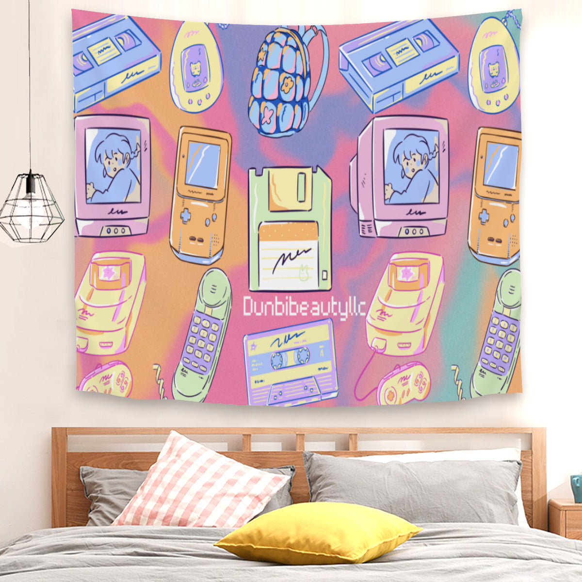 Tapestry(29×37inch) | Polyester -Kawaii, Retro, Anime, 90's Themed, Sherbet Colors, Pastel (Designed by Dunbi)