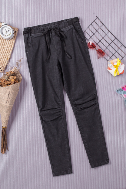 Gray Drawstring High Waist Skinny Pants Kiwidrop