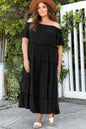 Plus Size Off-Shoulder Raffle Trim Maxi Dress