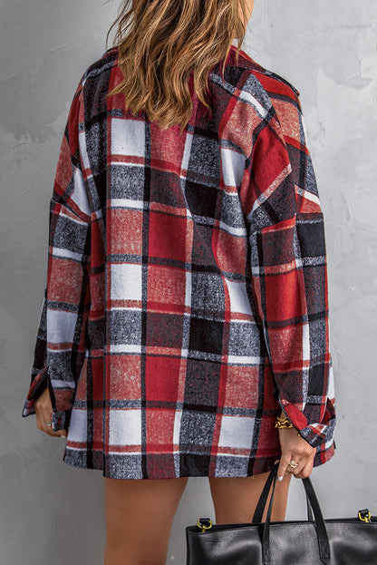 Plaid Print Buttoned Shirt Jacket Kiwidrop