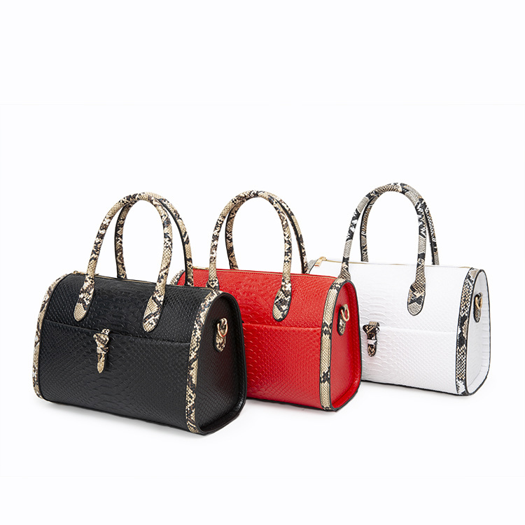 Retro Snakeskin Print Barrel Bag Set Kiwidrop