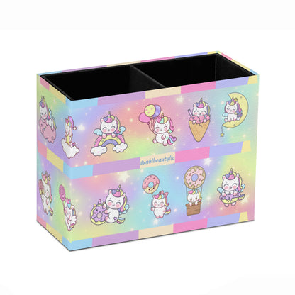 Retro Two-Compartment Pencil Holder｜PU -Kawaii Unicorn, Pastel Rainbow, Clouds, Pink, Purple, Blue, Yellow, Sleepy Unicorn, Hungry Unicorn, Moon, Candy, Donuts, Ice Cream (Designed by Dunbi)