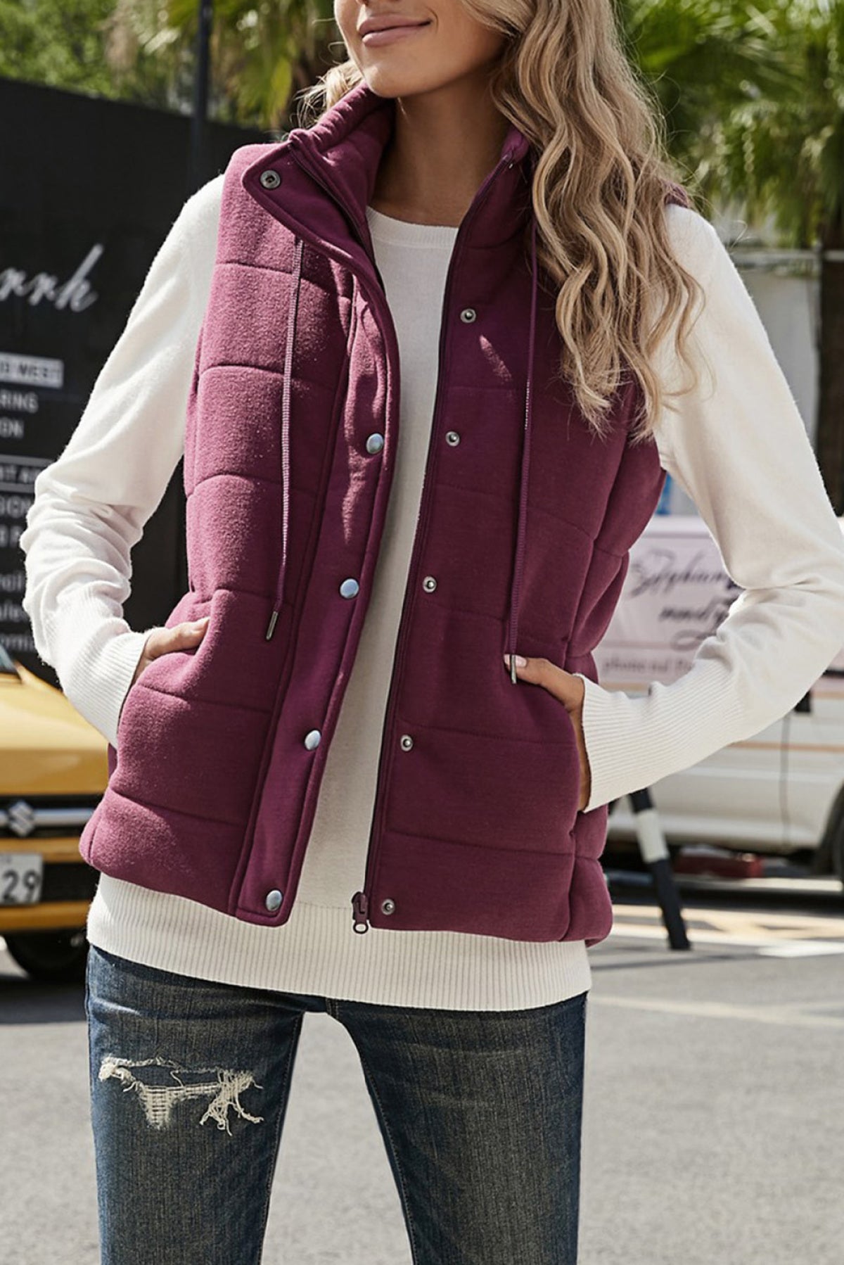 Quilted Mock Neck Vest Kiwidrop