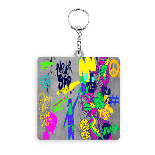 Wooden square keychain (double-sided design) | MDF - Graffiti, Paint, Art, Spray Painting, Don't Give Up, Inspirational, Motivational (Designed by Dunbi)