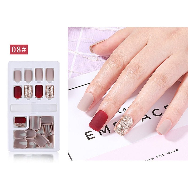 24/30Pcs Fake Nails With Glue Press On Nails Nail Tips With Jelly Double-sided Tape Natural Extension Nail Art - DunbiBeauty, LLC