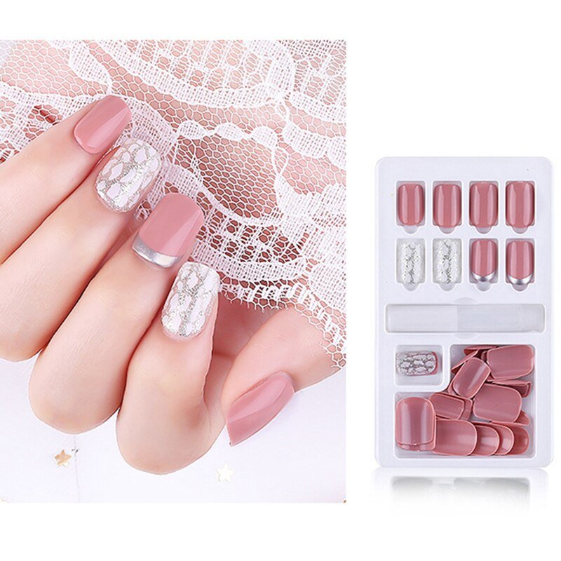 24/30Pcs Fake Nails With Glue Press On Nails Nail Tips With Jelly Double-sided Tape Natural Extension Nail Art - DunbiBeauty, LLC