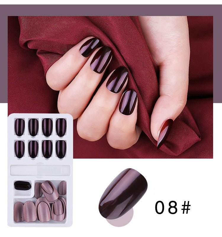 24/30Pcs Fake Nails With Glue Press On Nails Nail Tips With Jelly Double-sided Tape Natural Extension Nail Art - DunbiBeauty, LLC