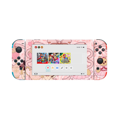 Nintendo Switch Game Console Stickers ｜PVC - Cute Teddy Bear, Tea Party, Ribbon, Bows, Cakes, Cute, Victorian, Doll, Cute Girl, Pink Style 2, Roses (Designed by Dunbi)