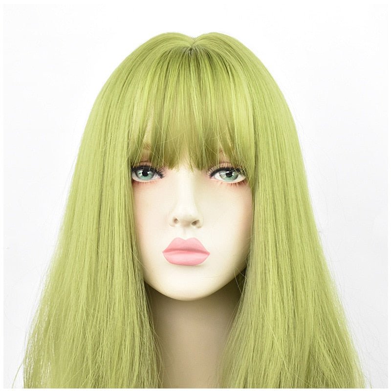 24inch Synthetic Green Black Hair Curly Big Wave Cosplay Wigs With Bangs for Women African American Heat Resistant Fiber Hair - DunbiBeauty, LLC