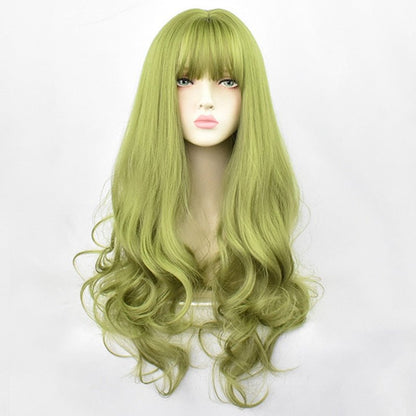 24inch Synthetic Green Black Hair Curly Big Wave Cosplay Wigs With Bangs for Women African American Heat Resistant Fiber Hair - DunbiBeauty, LLC