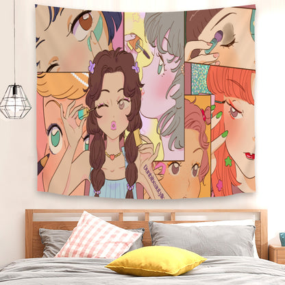 Tapestry(29×37inch) | Polyester -Kawaii, Anime, Japanese, Girl, Makeup, Beauty, Fun, Sleepover, Feminine, Fun, Cute (Designed by Dunbi)